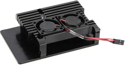 Dgtrhted For Frambuesa Pi Caja de la Armadura de aleación de Aluminio 4 Modelo B Negro con Doble Ventiladores de refrigeración