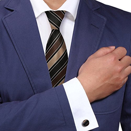 Y&G A1061 Sienna Black Stripes White Classy Goods Mens Excellent Gift Idea Silk Tie Cufflinks Set 2PT