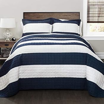 Amazon.com: 2pc Blue Navy White Twin Quilt Set, Cotton