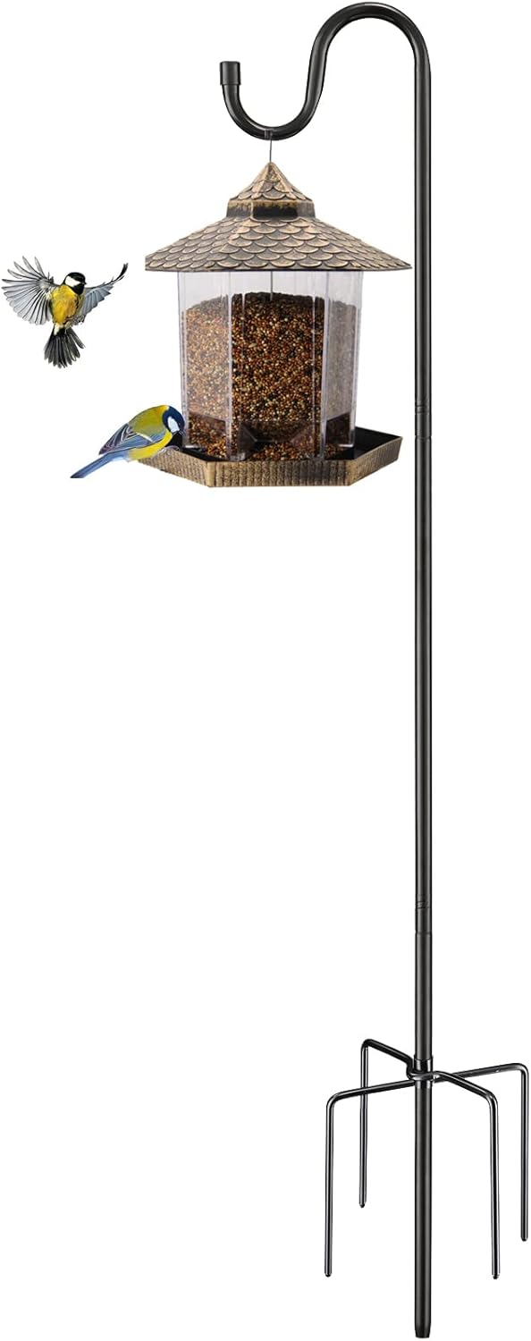 Outdoor Shepherd's Hooks - Shepherds Hooks for Outdoor, 62 Inch & 5/8 Inch Diameter Stainless Steel Heavy Duty Bird Feeder Pole to Hang Outdoor Lights with 5 Prongs Base, Rustproof for Garden Decor or Wedding Decors(Black)
