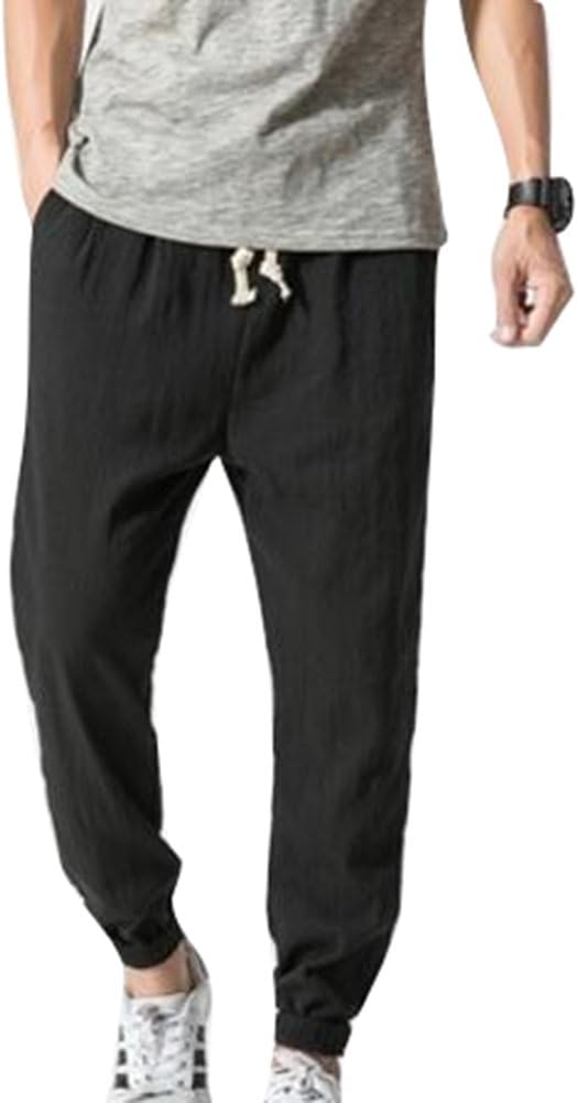 Fangcheng Men's Chinese Style Lantern Pants Drawstring Comfortable Breathable Casual Beach Lightweight Trousers Linen Slim fit Summer Pants with Size M-5XL
