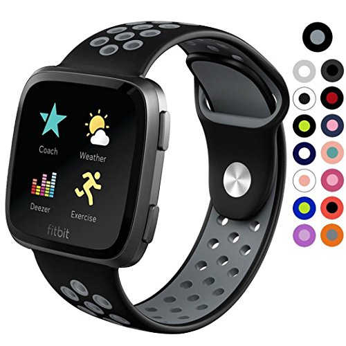Lisin Replacement Silicone Band With Ventilation Holes Soft Silicone Sport Strap For Fitbit Versa (Gray)