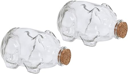 Amazon ほうねん堂 ぶた ガラス瓶 貯金箱 2個 セット 収納 コルク瓶 保存 小瓶 ガラス グッズ インテリア 雑貨 貯金箱 おもちゃ