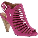 Womens Cut Out Strappy Buckle Sling Back Chunky High Heel Sandals