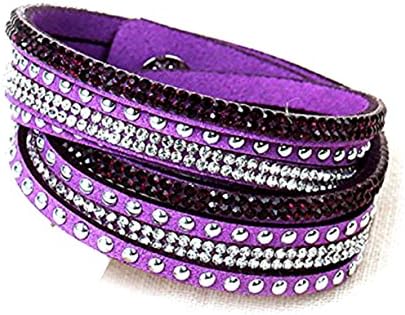 Best Wing Jewelry Fashion "Crystal Rhinestone Multi-layer" Suede Velvet Wrap Wristband Bracelet - Adjustable (Purple)