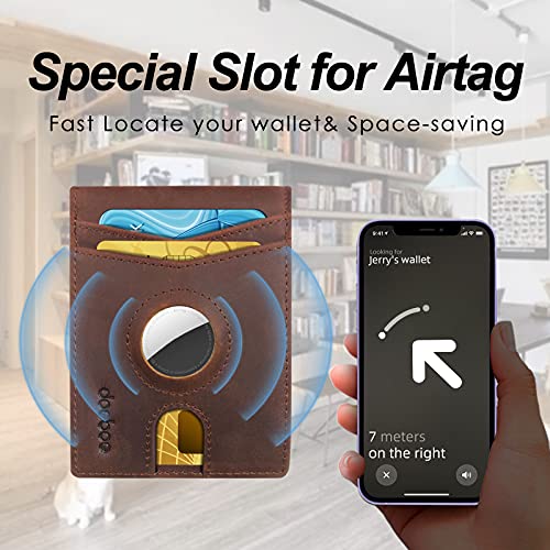 Leather Bifold Wallet With AirTag Holder For Men – Slim RFID Blocking Wallet, Gift Box Included