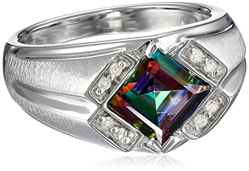 Men's Sterling Silver Mystic Fire Topaz and Diamond Gents Ring (0.1cttw), Size 10.5
