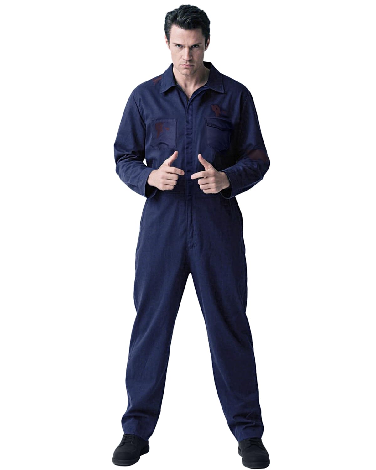 Photo 1 of L'VOW Navy Blue Jumpsuit with Blood Long Sleeve Coveralls for Men Halloween Horror Killer Costume, XL