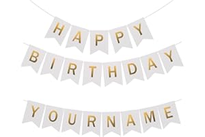 Uorbmaio White Happy Birthday Bunting Banner with Name Banner: Custom Banner with 2 set 26 Letters Banner DIY Birthday Banner