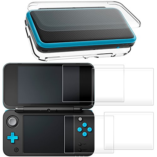 Hard-Case-for-NEW-Nintendo-2DS-XL-with-2-Packs-Screen-Protector-AFUNTA-Anti-Scratch-Crystal-Clear-Case-with-4-Pcs-Tempered-Glass-Protective-Films-for-Top-and-Bottom-Screen