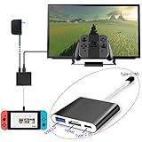 Whiteoak Aluminum HDMI Type C Hub Adapter for Nintendo Switch, Samsung Galaxy S8/S8 Plus, MacBook, Chromebook Pixel, HDMI Converter Cable with USB-C Charging Port(Black)