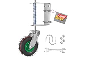 USCaster Fence Gate Wheel 6Inch Heavy Duty Spring-Loaded Gate Caster for Wooden Metal Tube&Swing Gate Inflatable Tire 250lb Capacity 360-Degree Rotation with Screws & Wrench