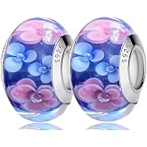 2pcs Original 925 Silver Murano Flower Bead Charms for Pandora Bracelets