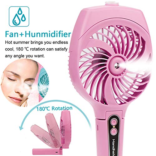 Handheld Misting Fan,Strong wind and Cooling Fan, Mini Portable Humidifier fan fold able, USB powered /2600mA high-power battery, multi-functional design for outdoor & watch ball games &Travel etc.