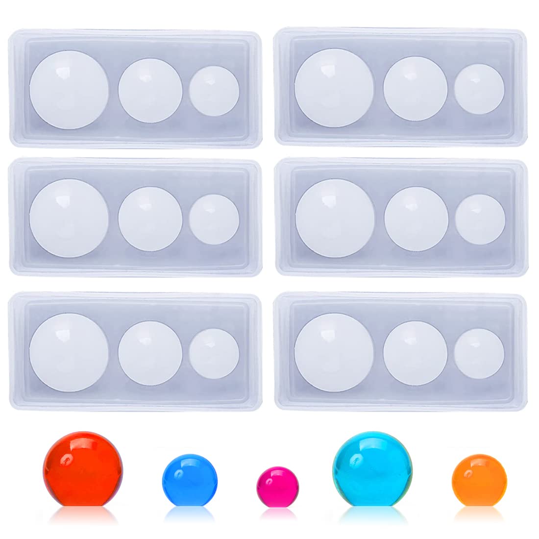 6PCS Sphere Resin Molds for Beads, TuNan Small Silicone Ball Epoxy Resin Casting Mould for Necklace Pendant Earrings Keychain Jewelry Making DIY Art Craft