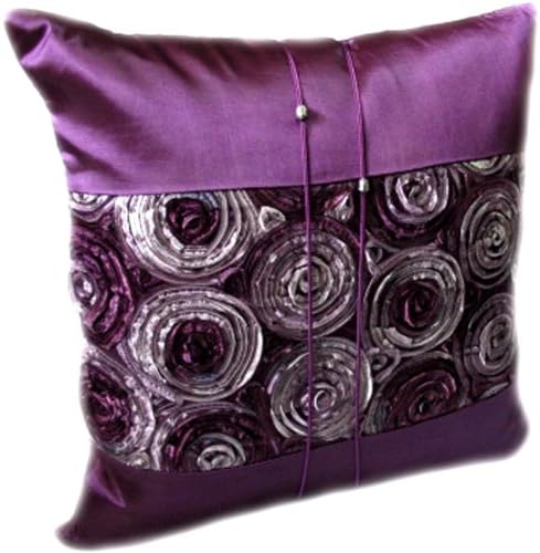 Lif Two Tone 3D Bouquet of Purple Roses Throw Cushion Cover Pillow Sham Handmade By Silk and Satin for Decorative Sofa, Car and Living Room (Square, 1 Cover for 16 x 16 Inserts)