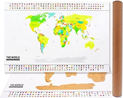 Scratch Off World Map Travel Map Poster Unique Gift for Travelers, Mark Your travel, Best Quality(Scratch Off Map Of The World). (White and Gold)