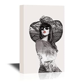 Canvas Wall Art - Double Exposure of a Fashionable Woman and Landscape - Gallery Wrap Modern Home Art | Ready to Hang - 12x18 inches