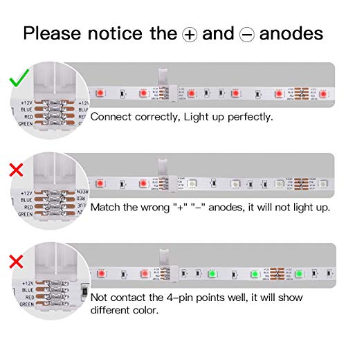 Led Strip Light Connectors, L Shape 4 Pins Light Strips Solderless Connectors for 5050 3528 SMD RGB with 3Pcs 4-pin Male Connector 10-Pack 10mm Line Shape Connectorss 12V 72W Clip - Thumbnail 6