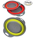 KitchenHero Colander Set - 3 Collapsible Colanders Strainers Set By Comfify, Food-Grade Silicone Fruit Vegetable Baskets Folding Strainers Dishwasher Safe,3 Pack (2 Red 9.7 inches+1 Green)