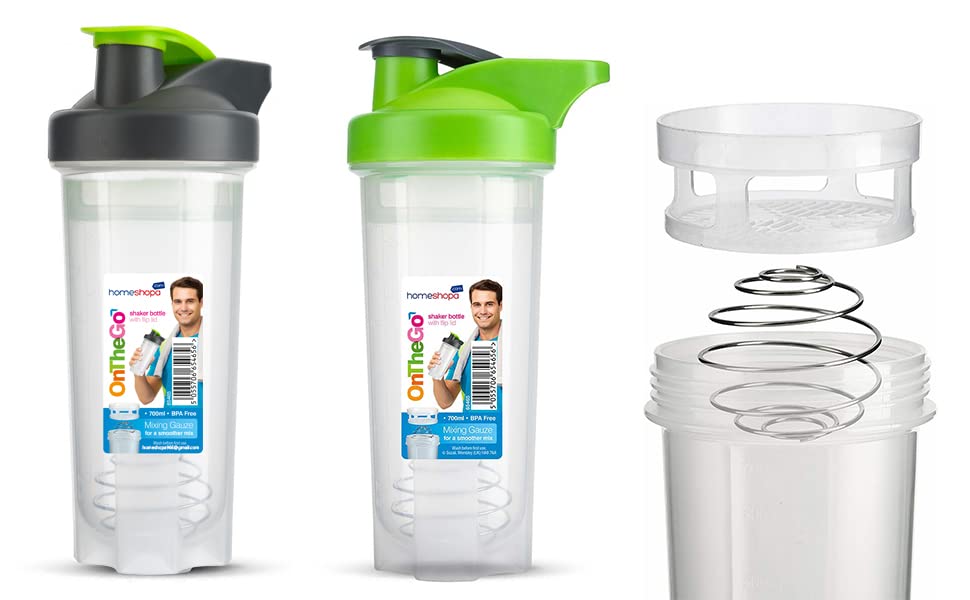 Homeshopa Shaker Bottle, 700ml Protein Shaker Bottle with Mixer Ball for Supplement Shakes, Leak-Proof Screw-On Lid & Secure Drinking Flip Cap, BPA Free Large Sport Gym Blender Bottle-Pack of 2