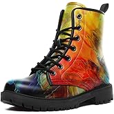 AWSOLE Fashion Ankle Boots For Men Women Floral Mushroom Star Trendy Lace Up Unisex Booties Combat Trendy Street Wear Boots