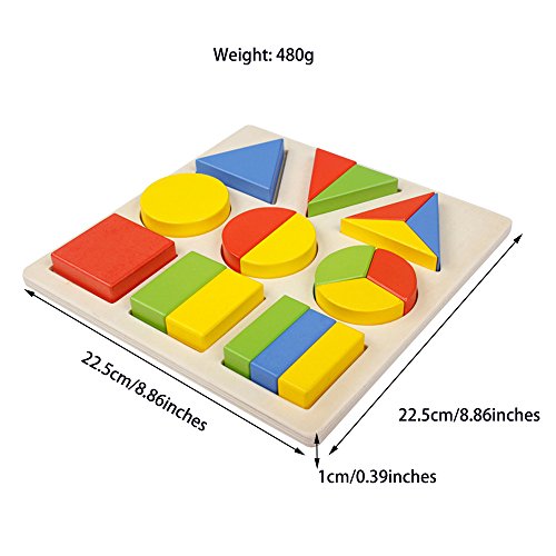 Wondertoys Wooden Shape Chunky Puzzle Geometric Sorting Blocks Game Preschool Math Early Development Educational Toys for Toddlers (GeometricSorting) - Thumbnail 6