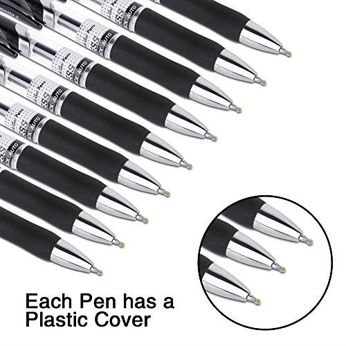 Tanmit Gel Pens Retractable Black Ink Rollerball Pens, Fine Point Ballpoint Writing Pen for Office - 0.5mm Tips with Comfort Grip (18-Pack)