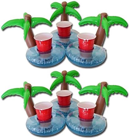 LONHEO Inflatable Palm Island Drink Holder (6 Pack), Float your drinks in style Cup Holder Coasters Party Drink Floats For Pool Party Swimming and Bath Toy