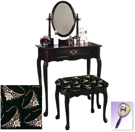 New Cherry Finish Queen Anne Make Up Vanity Table with Mirror & Princess Themed Bench