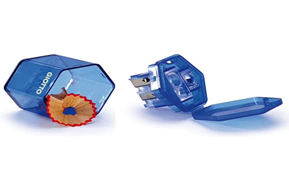 GIOTTO 3 Holes Pencil Sharpener for Kids, Manual Pencil Sharpener with Container, For Children & Schools