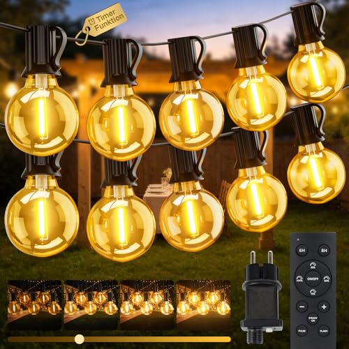 Outdoor Light Chain 30 m, Waterproof Outdoor Garden Lights, LED Light Bulbs Outdoor Garden Dimmable with Remote Control, Outdoor String Lights for Decorative Festivals, Weddings, Terraces