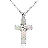 AIBAO Sterling Silver Cross Necklace for Women Genuine Turquoise/Opal/Lapis Lazuli/Malachite Cross Pendant Necklace Faith Religious Jewelry Gift with Box