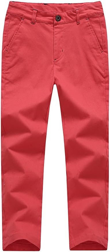 Boys Pants Chino Uniform School Cargo Slim Fit Trousers Adjustable Waist Pants for Boys Size 4-12 Years 6 Colors to Choose