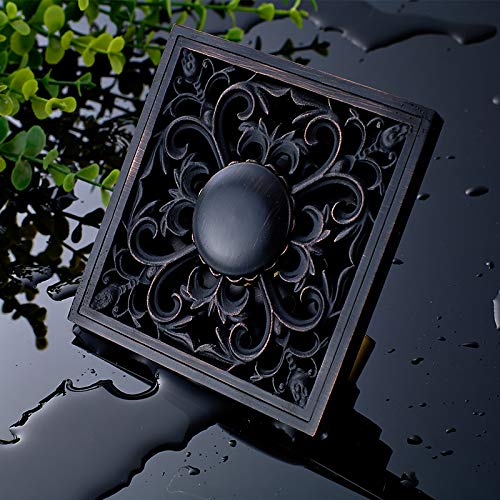 Beelee Bathroom Accessory 4 Inches Square Solid Brass Shower Ground Drainer, Oil Rubbed Bronze Floor