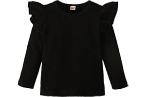 Sanpersonlin Toddler Baby Girl Solid Color T Shirt Kids Blouse Basic Plain Ruffle Top Cotton Casual Clothes