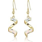 CiNily Sterling Silver Plated Dangle Drop Earrings for Women Opal Hook Earrings Birthstone Spiral Ribbon Dangle Earrings