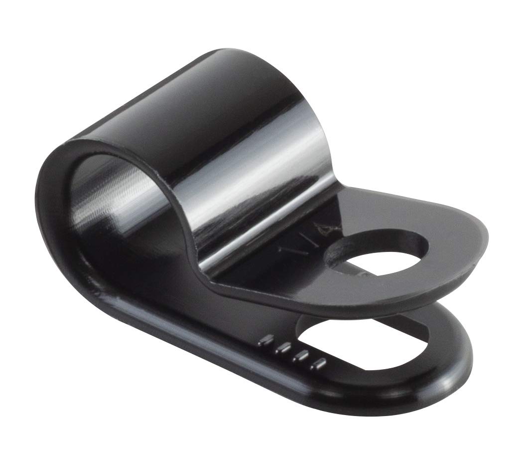 GTSE 100 Pack of Black Nylon P-Clips, 6.3mm (1/4") Diameter, Plastic Cable Clips
