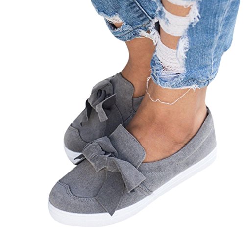 Imysty Womens Slip-on Loafers Fashion Top Bowknot Casual Walking Faux Suede Flat Sneakers Shoes