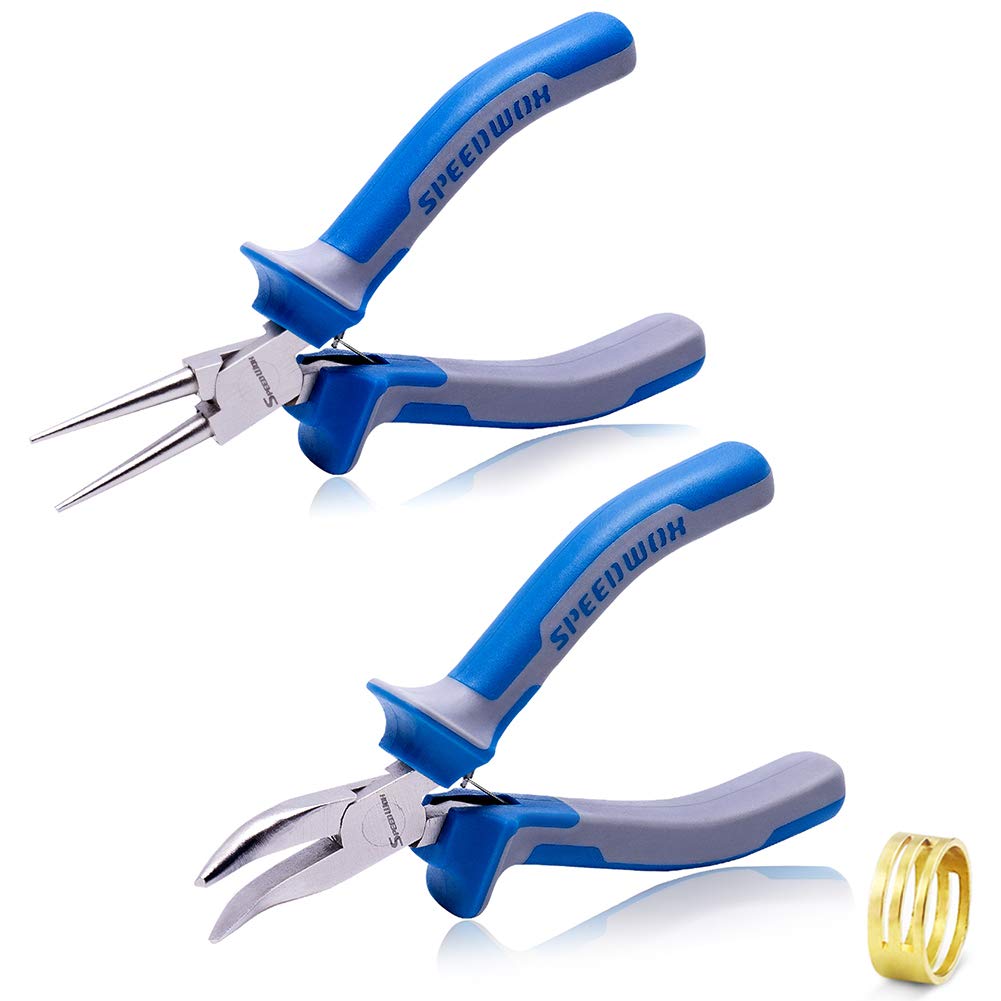 SPEEDWOX Round Nose Pliers for Jewelry Making 5 Inches Bent Nose Pliers 2 Pieces Set with Jump Ring Opener Micro Precision Functional DIY Hand Tools