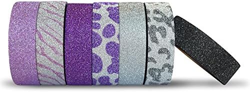 AIM HOBBIES Washi Masking Tape Set of 6 PLUS FREE BONUS ROLL (Glitter 1)
