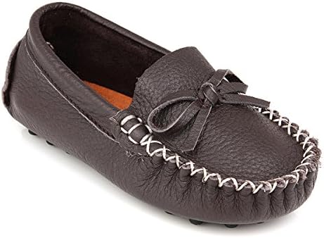 AUGUSTA BABY Leather Loafer Moccasins with Gommino Sole - Chocolate - US Little Kid 11