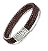 FIBO STEEL Stainless Steel Clasp Braided Leather Bracelet for Men Cuff Bracelet 7.5 inches Brown