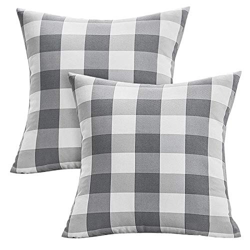 VIS'V Buffalo Check Plaid Throw Pillow Covers, Set of 2 Linen Square