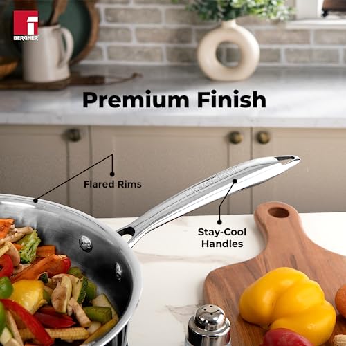 BERGNER Argent Triply Stainless Steel 22cm (1.8 L) Sautepan with Stainless Steel Lid, Sturdy Stay Cool Cast Handle, Healthy Cooking, Less Oil Use, Food Safe, Durable - Induction and Gas Stove Ready 4