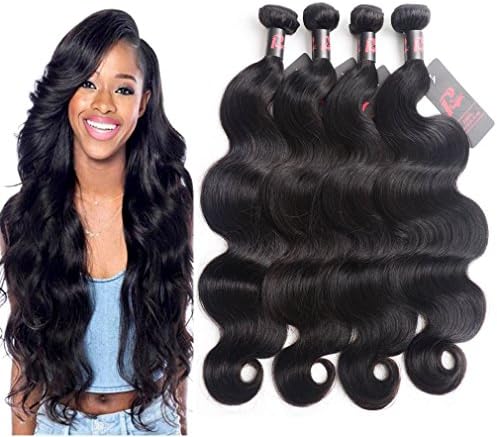 8A Peruvian Body Wave 4 Bundles Virgin Peruvian Hair 100% Unprocessed Human Hair Weaves Bundles Deals Remy Peruvian Human Hair Extensions Natural Black 400g (12 14 16 18inch)