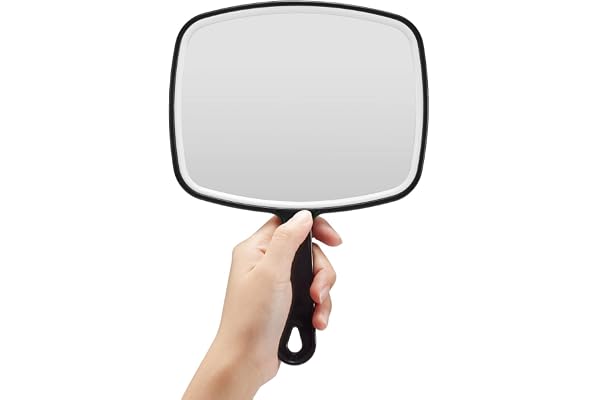 OMIRO Hand Mirror, Black Handheld Mirror with Handle for Makeup, Hairdressing (6.3" W x 9.6" L)