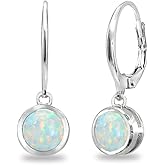 Earrings for Women, Birthstone Earrings, Genuine or Synthetic Gemstone Earrings, 6mm Round Bezel Set Leverbacks, Dangle Earrings for Women, Sterling Silver Earrings or Gold Flash Silver Earrings