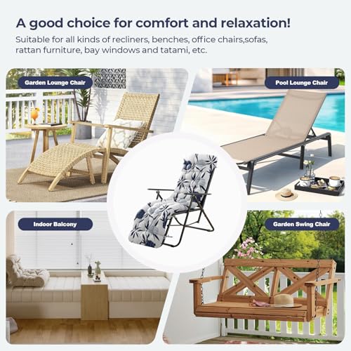widesmile Waterproof Sun Lounger Cushion Only Replacement Lounger Cushions Pad for Sunloungers 100% Cotton Thick 167x53x10 cm Outdoor Garden Rattan Recliner Relaxer Chair Cushions, Blue Enchantress