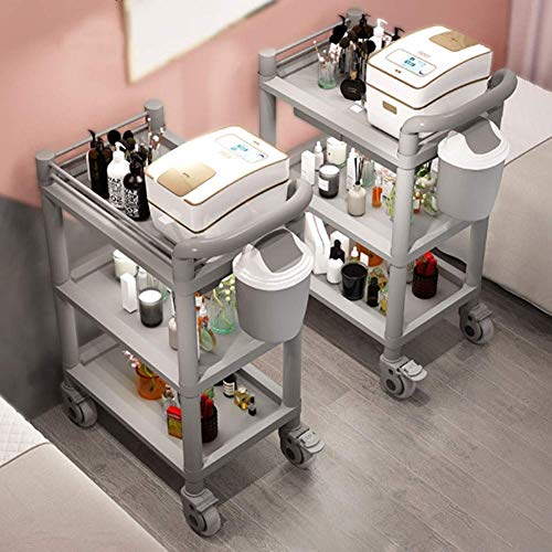 CART Household Medical Utility Carts Hand Trucks 3 Tier Medical Instruments Rolling Cart with Handle Dirt Bucket, Abs Beauty Salon Trolley with Brake Wheel, 100Kg Load, 98Cm Height Mobile Tool Cart